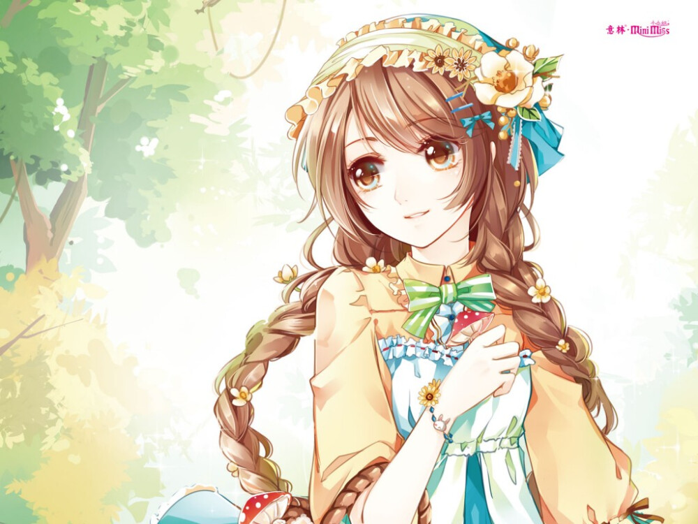 动漫 插画 女孩 可爱 双马尾 麻花辫