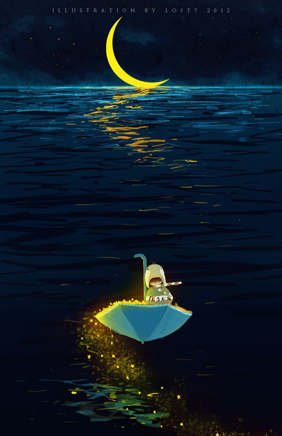 童话 梦幻 夜空 星空 美景 风景 水彩 水粉 手绘 插画 lost7