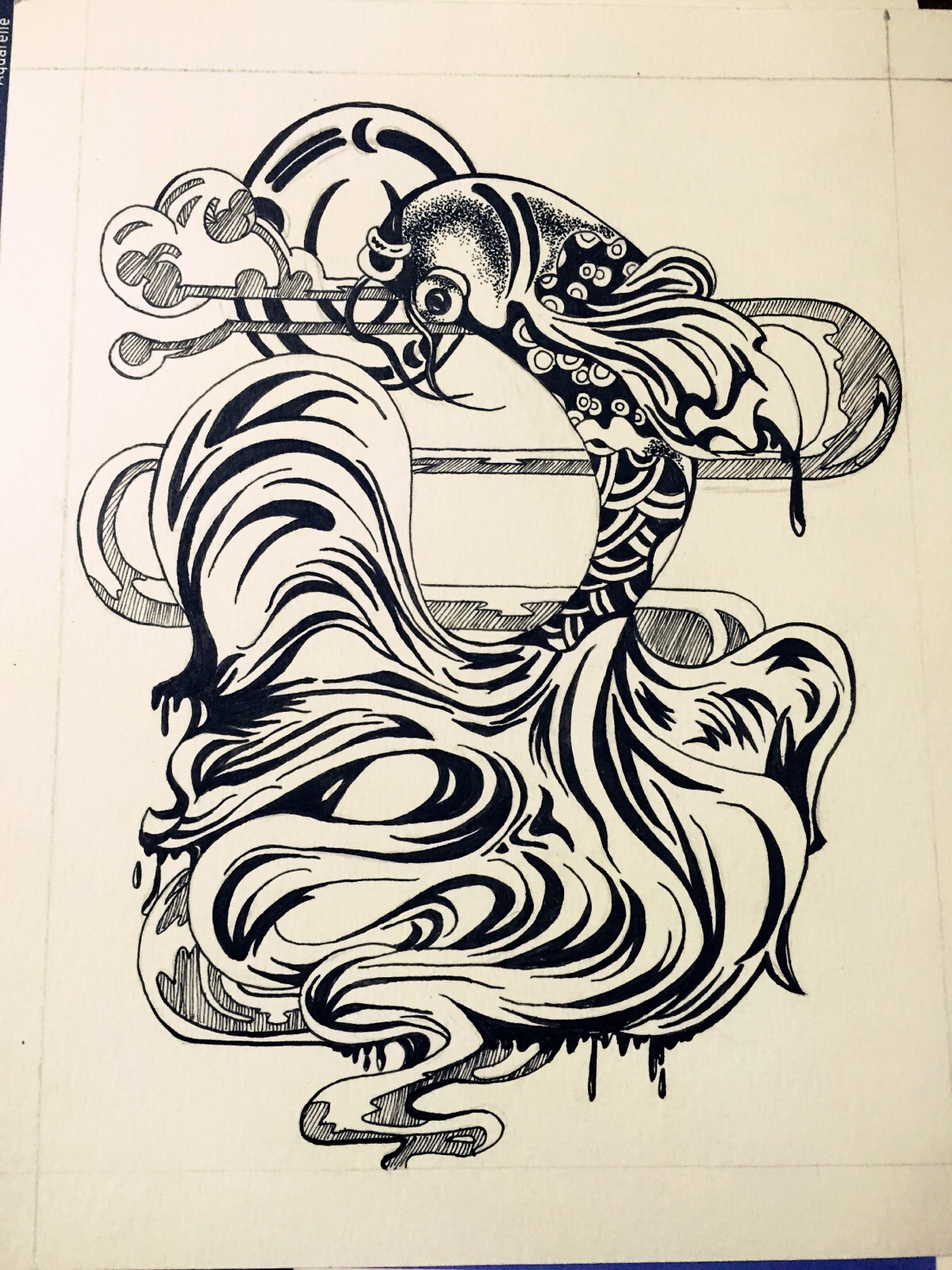 手绘插画 黑白 线稿 勾线笔