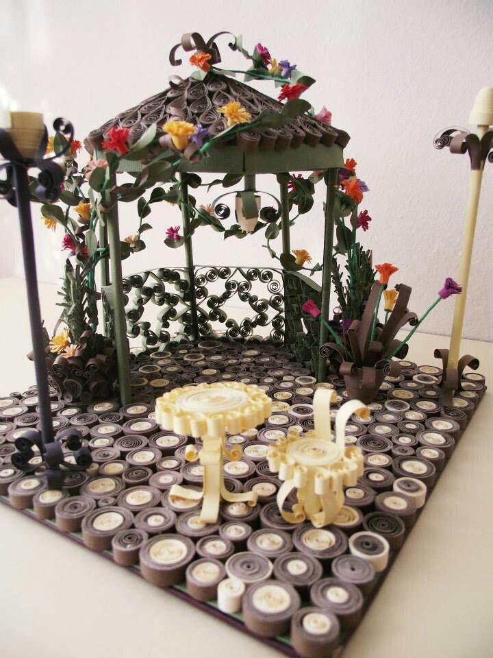 这个花园亭子太美了衍纸纸艺折纸3d