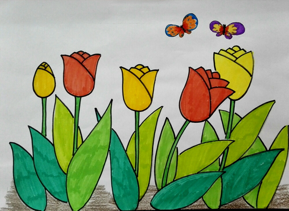 儿童画茂密的花图片