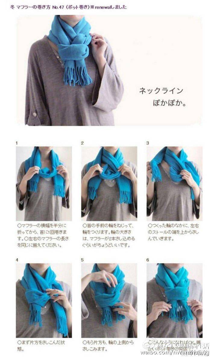 冬天正方形围巾的系法图片