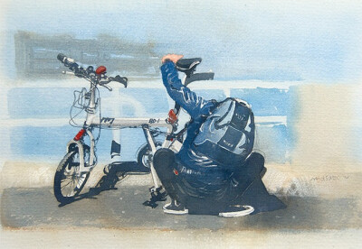 摩托车绘画青色图片