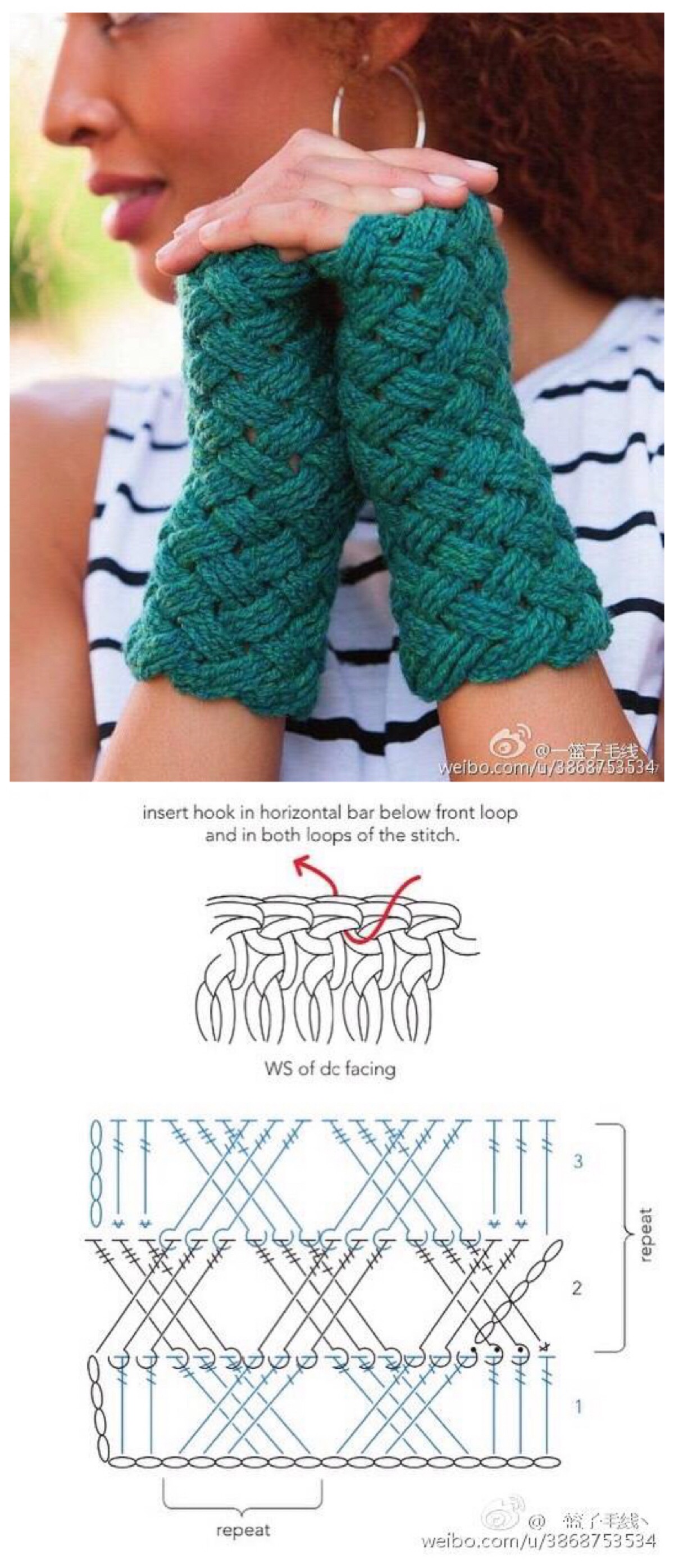 简单粗毛线手套的织法图片