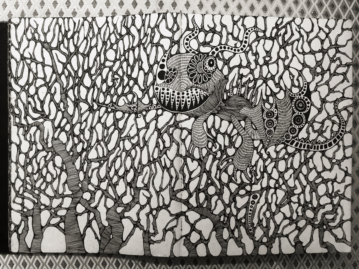 线描 禅绕画 荆棘之上 作者:木萳