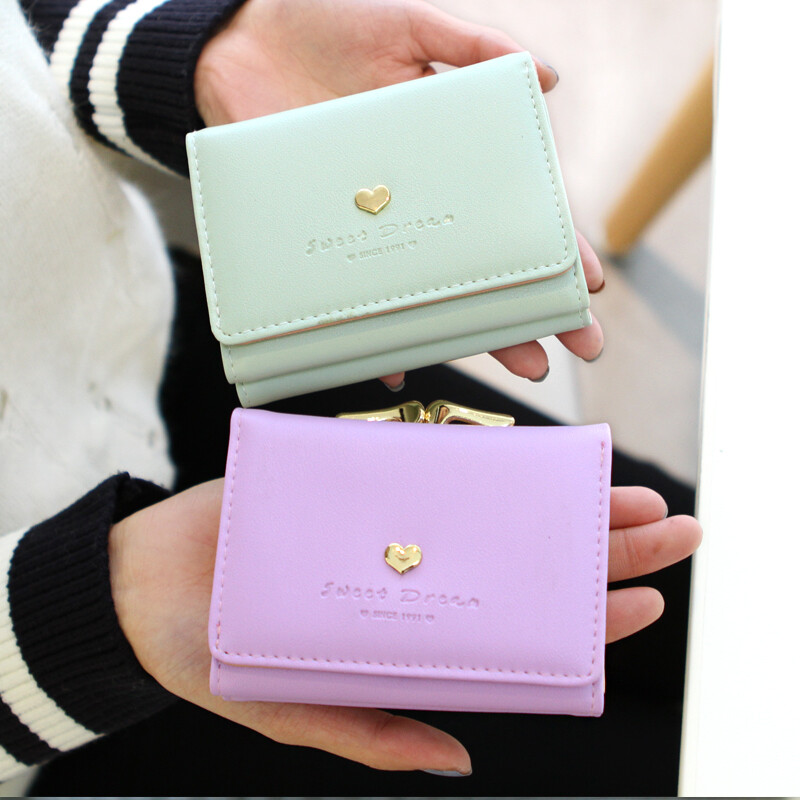 梨花娃娃女士钱包女短款日韩版可爱爱心学生小清新女式钱夹皮夹