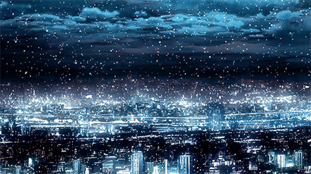 蓝雪』蓝天白云 动漫插画 二次元 场景 意境 蓝色系 雪夜 城市夜景