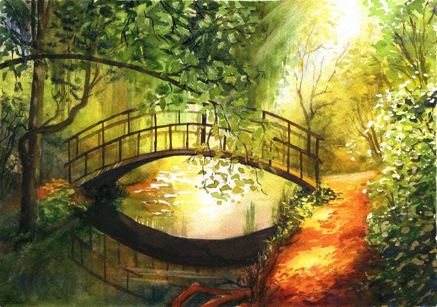 一道一道的,拂过圆圆的鹅卵石 ~~ 随着波兰画家joarosa的水彩画作