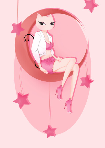 素材图沐浴露源文件甜美魅惑粉猫黑猫猫样年华猫女郎原创设计品牌插画
