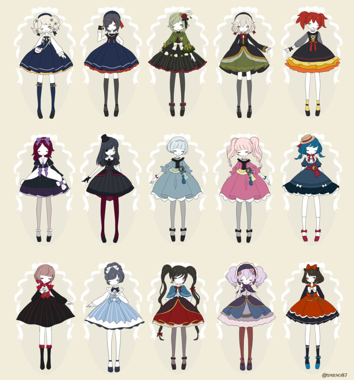 动漫 插画 人物 萝莉 洋服 洛丽塔 洋装 lolita 哥特 素材 多人物 の
