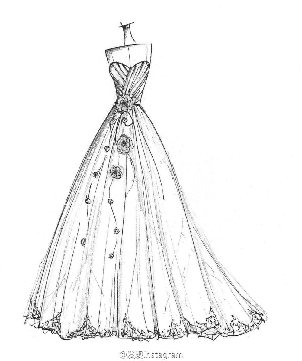 【简单黑白—线条的魅力】笔尖时尚 手绘插画 素材 婚纱手绘 铅笔画