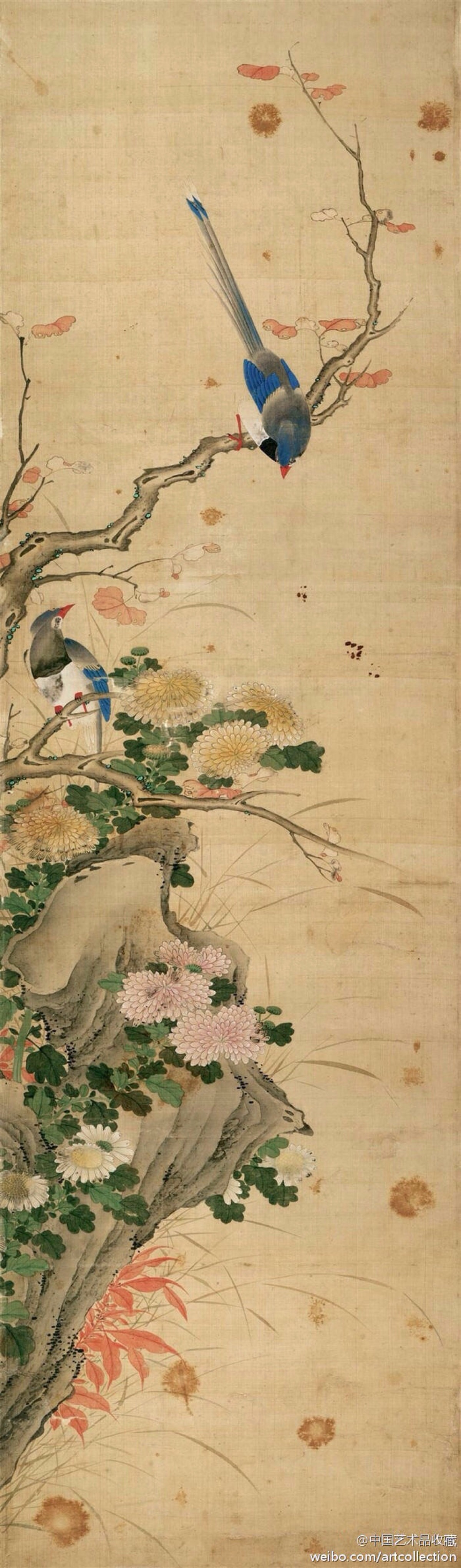 花鸟画#【 清 陈枚 《四季花鸟图》 】八条屏,绢本设色,139.