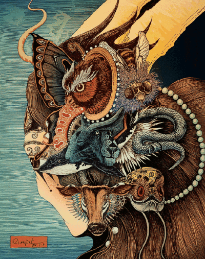 中国插画师的浮世绘风格作品.一"鹿"平安.rlon art