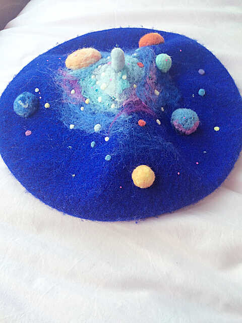 星空手工羊毛毡贝雷帽画家帽