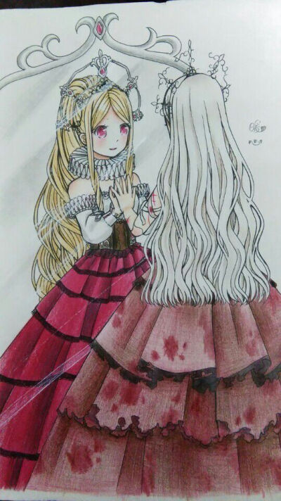 手绘 彩铅 马克笔 人物 镜子 暖 唯美
