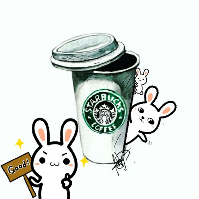 星巴克咖啡 插画 小兔子 萌