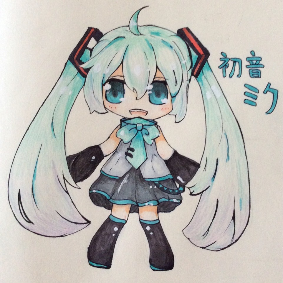 手绘 彩铅 初音 q版