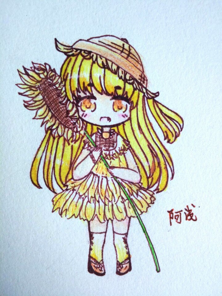 手绘彩铅q版女孩