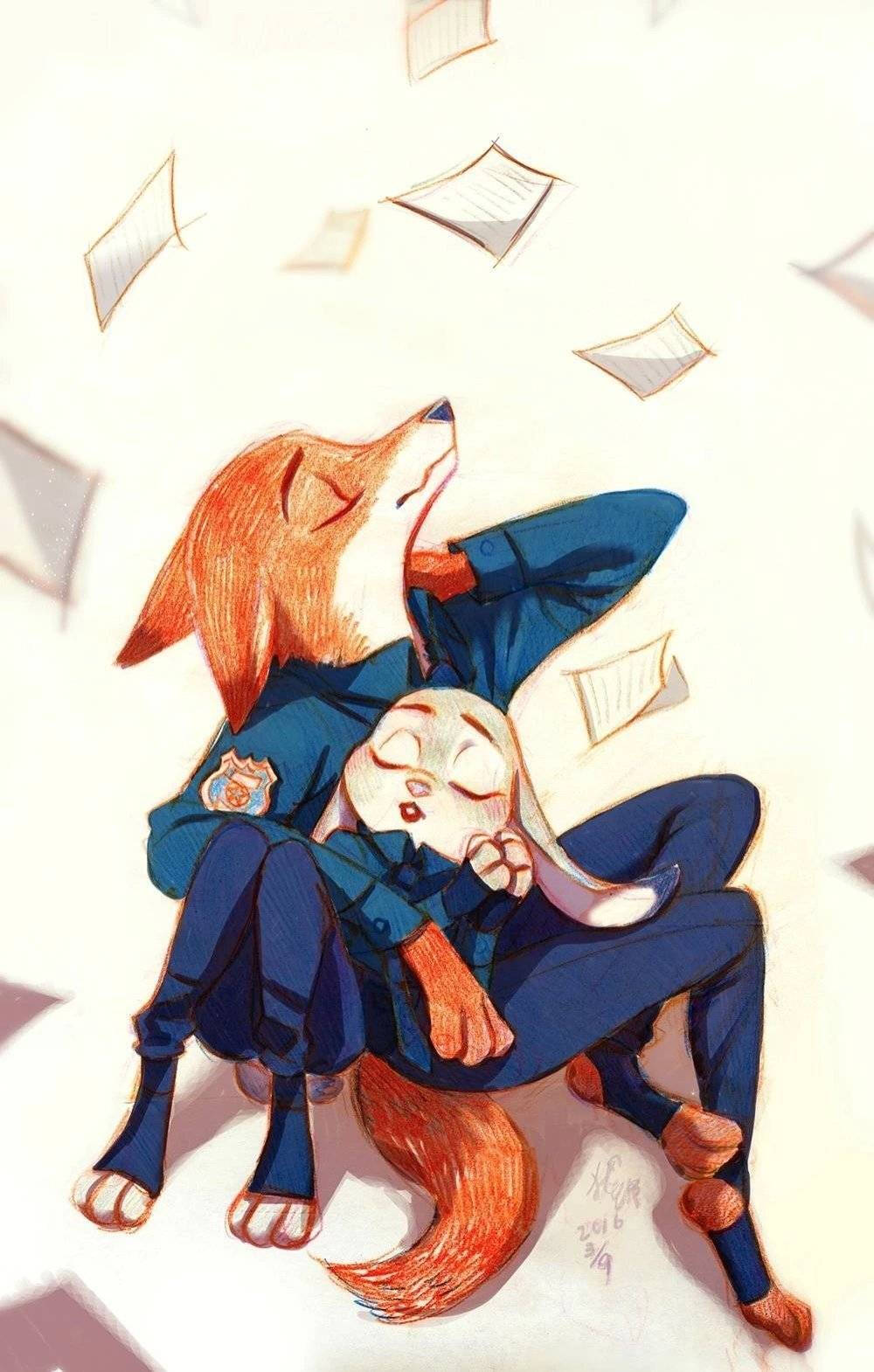 p站画师weketa狼琊 疯狂动物城插画,这两只真心暖到不行!