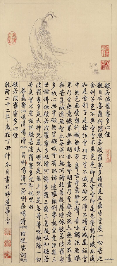清 乾隆 御笔大士像并心经图纸本25x56