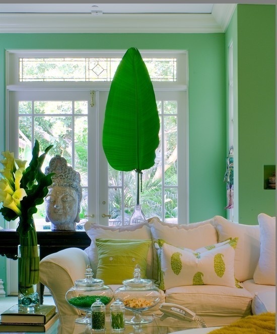 绿色清新的客厅沙发装修效果图 