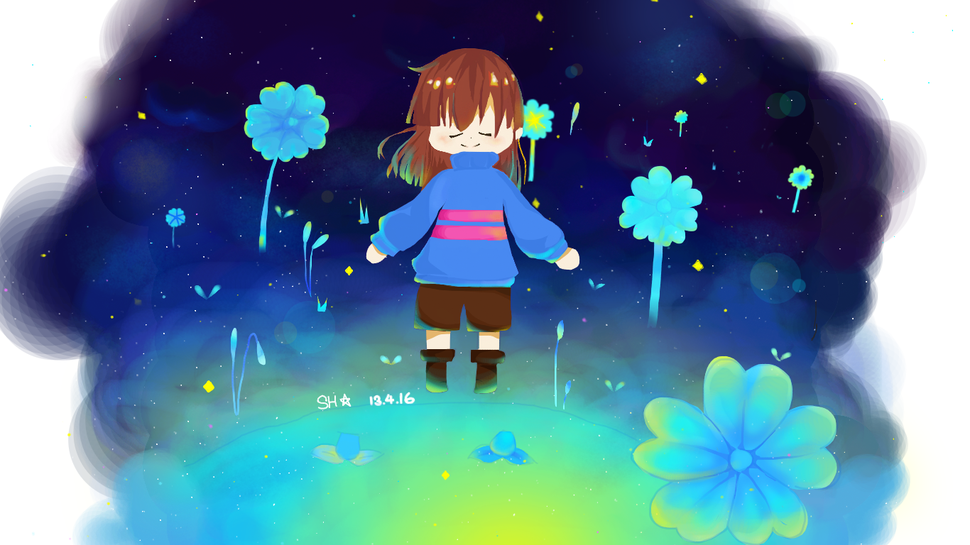 undertale frisk 回音花【背景有进步哟ヽ(▽)ノ 原创 】【sh】【放到