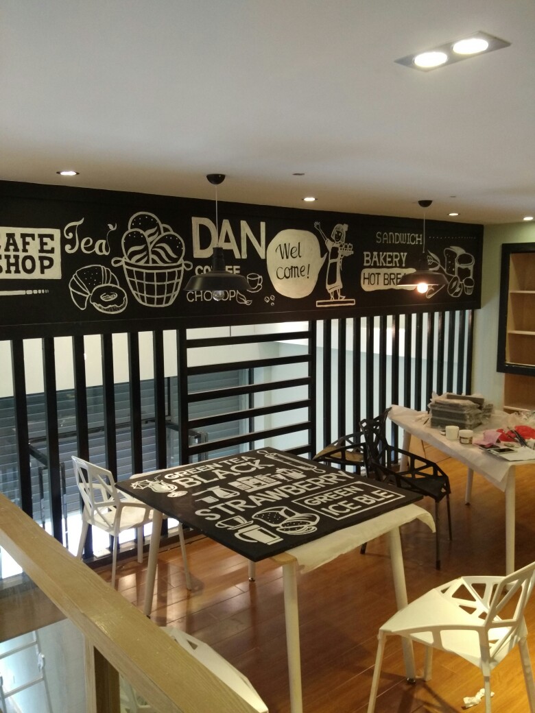 墙绘 黑白画 装饰画 黑板画 店铺墙绘 美工
