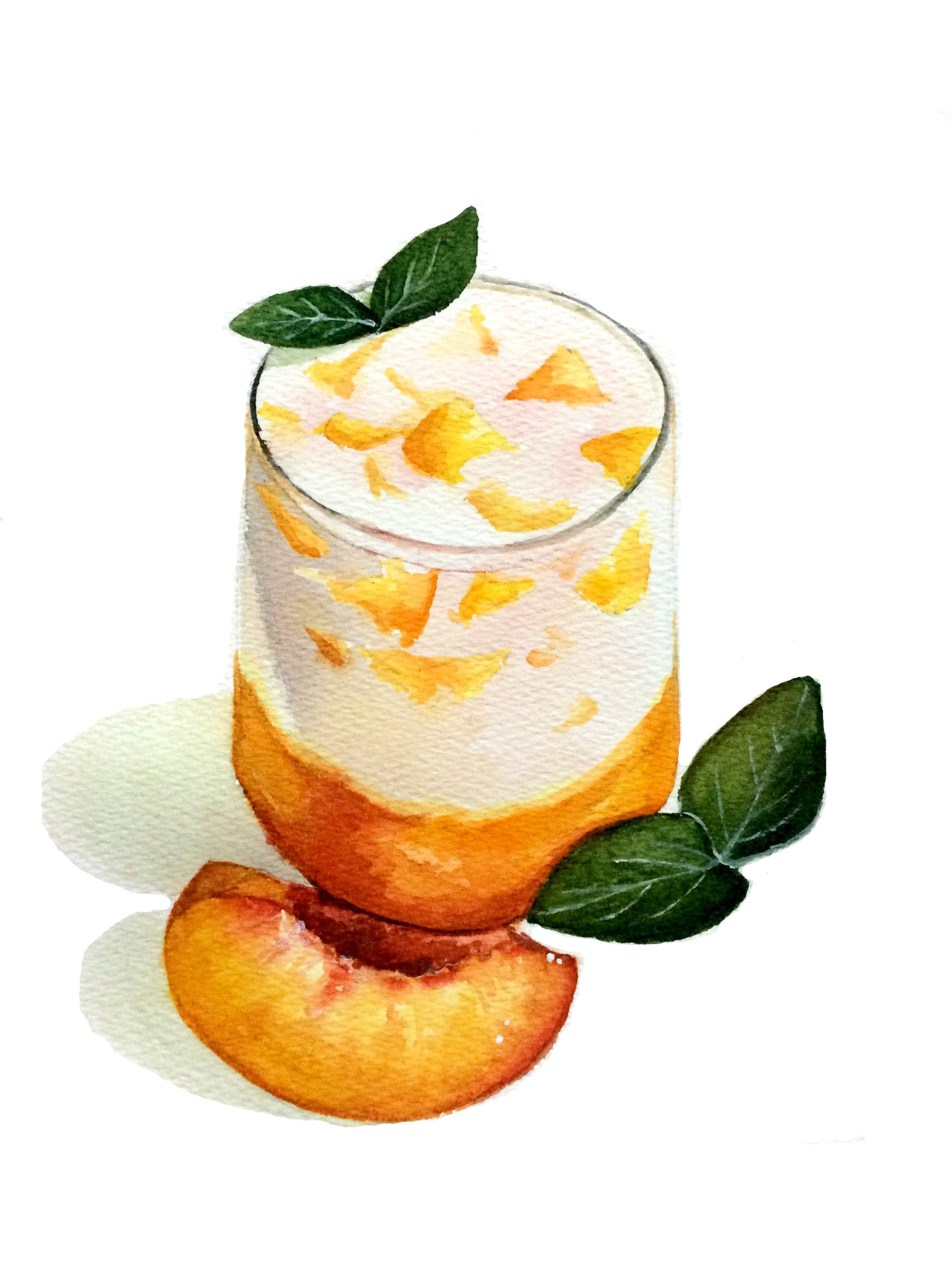 【小美食】甜品 黄桃牛奶 手绘 水彩 水彩美食 饮料 夏日饮品