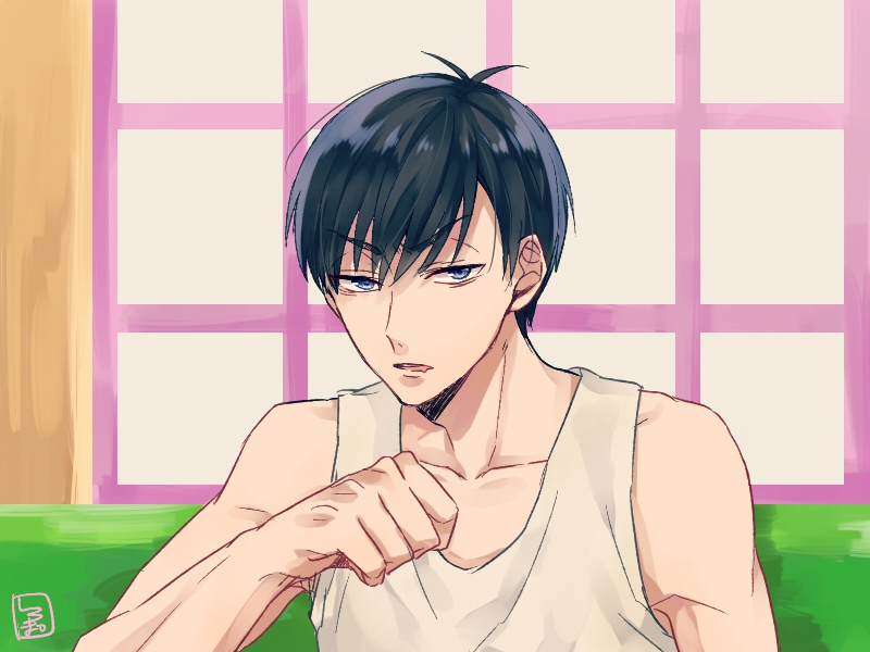 沐湷搬运二次元 插画 动漫 阿松先生 男子 可爱 帅气 空松 背心 pixiv