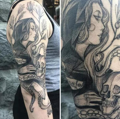 纹身漫画女头像 花臂图片