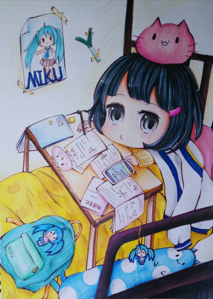 手绘 彩铅 马克笔 女孩 日常