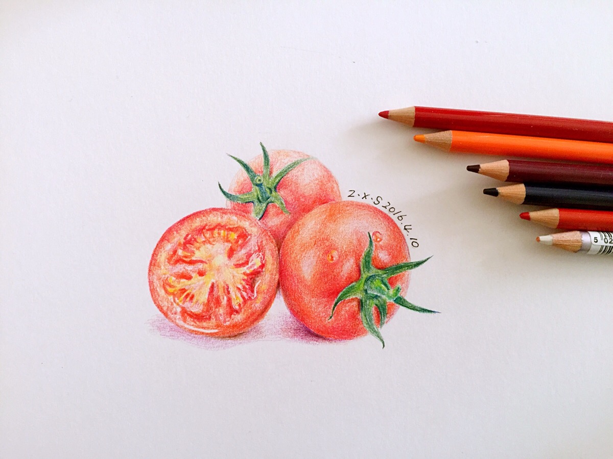 彩铅 圣女果 西红柿 彩铅画 彩铅美食 铅笔 手绘 插画 唯美 静物 美食