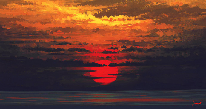 日落的夕阳美景乌克兰画师alenaaenami作品