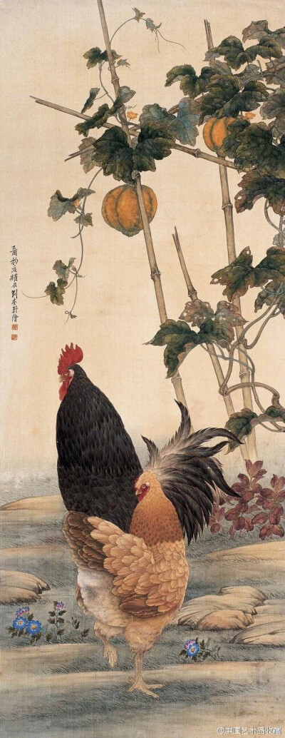 《鸡》 】刘奎龄的动物画作品,不仅品种众多,造型准确,千姿百态,而且