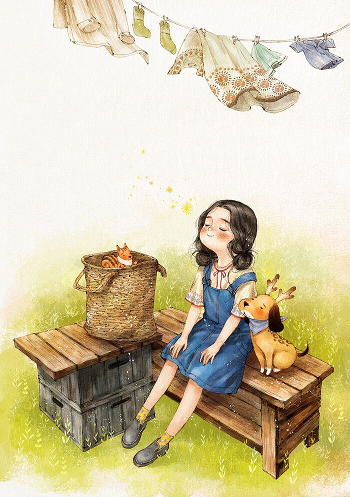 晴朗的日子,喜欢阳光的气味 ~ 来自韩国插画家aeppol 的「森林女孩