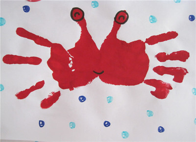 手工,幼儿园小班,教师资源,手指印画,好吃的大螃蟹