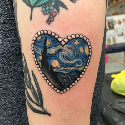 小腿梵高星空纹身