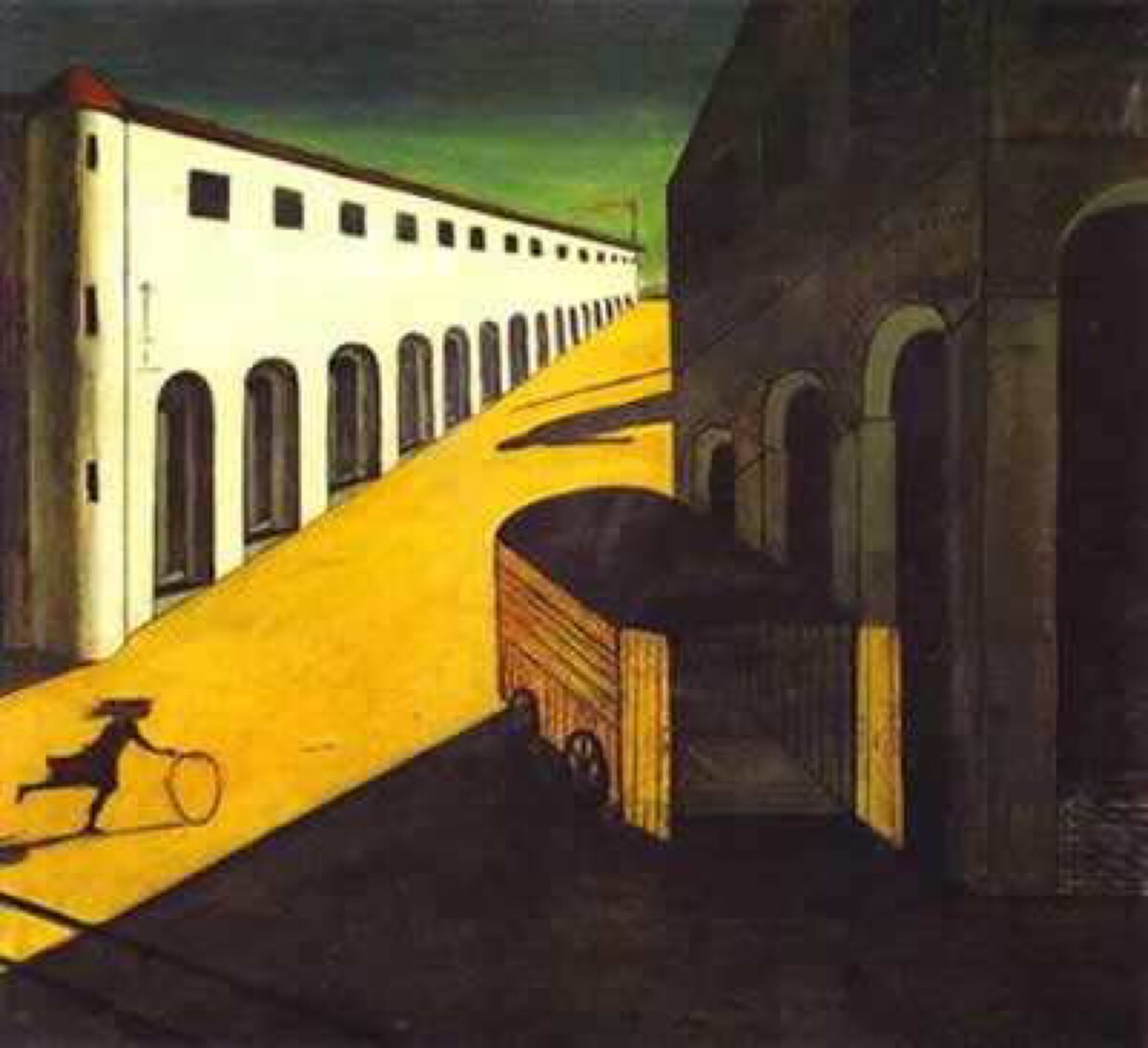 《一条街上的神秘与忧郁 》,油画,契里柯作于1914年形而上画派