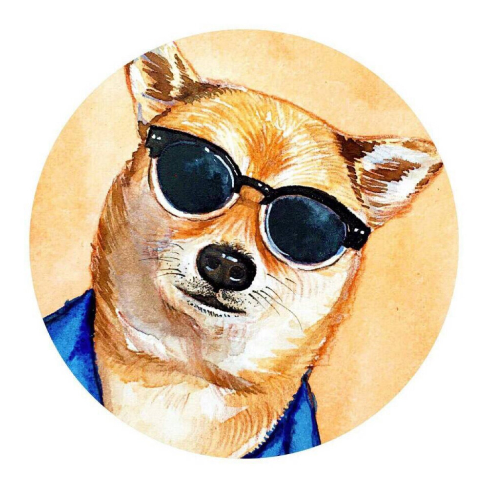 狗狗.头像.圆形.插画.水彩.