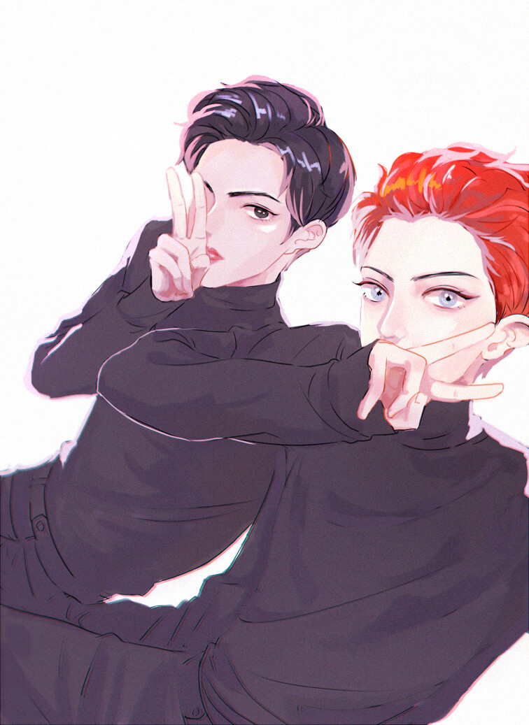 exofanart吴世勋朴灿烈手绘插画壁纸bymomomomew