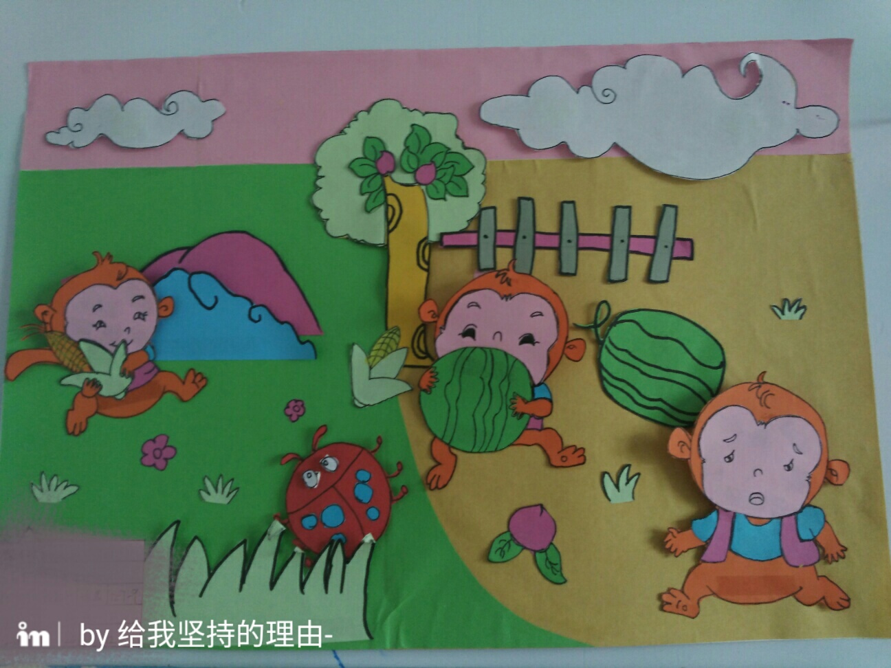 小猴吃瓜果简笔画图片图片