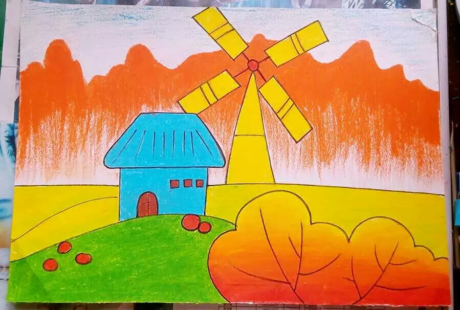 插画 绘画 儿童画 水粉 蜡笔 彩铅 马克笔 秋天 风车