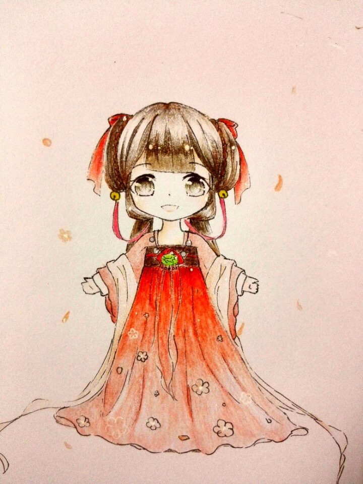 手绘彩铅q版女孩