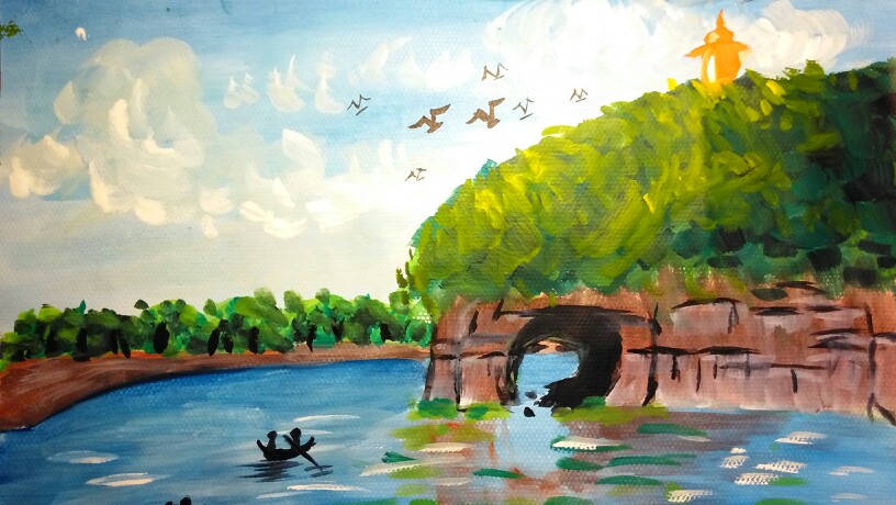 水粉画的象鼻山