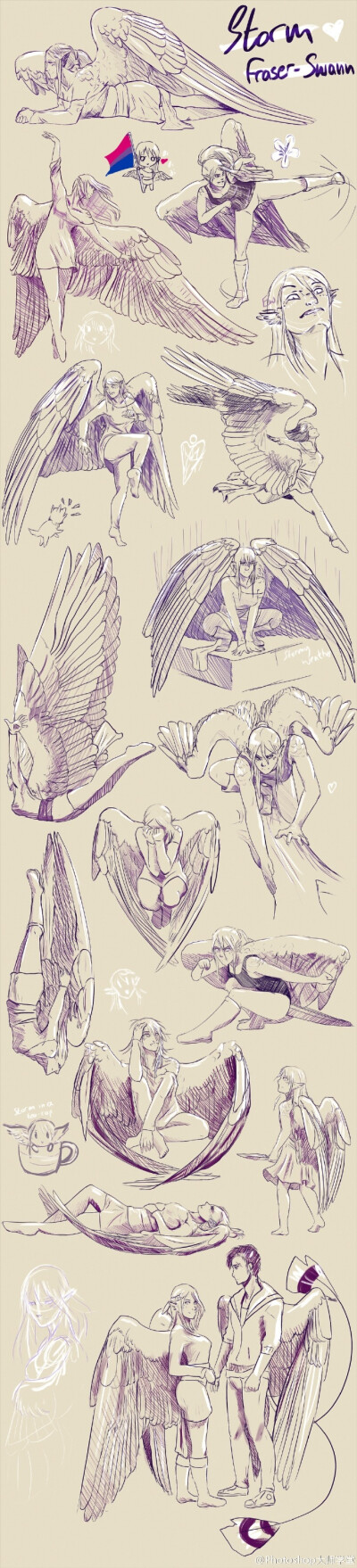 绘画学习【天使(鸟人)的设计绘制画法参考 由blue-hearts设计