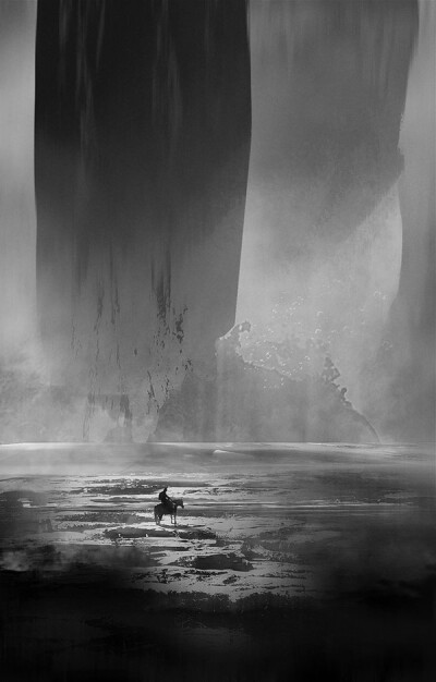 一,水墨风格作画,但场景感十足,就像是一帧帧的电影截图,意境空旷渺远