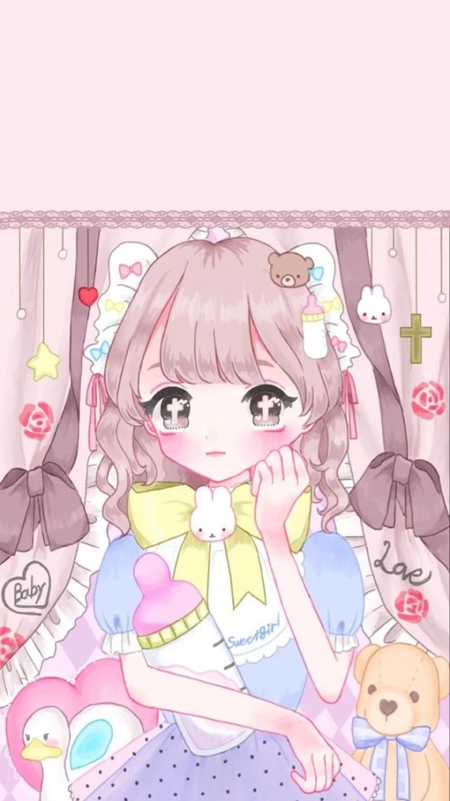 动漫 平铺 萌物 软妹 少女心 粉色 卡通 可爱 人物 萌萌的 手机壁纸