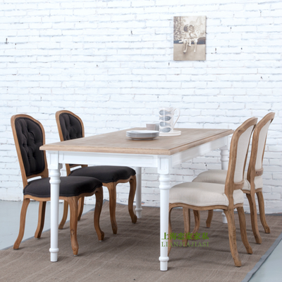 外贸美式乡村实木餐桌宜家餐桌欧式法式复古做旧长方形餐桌椅组合