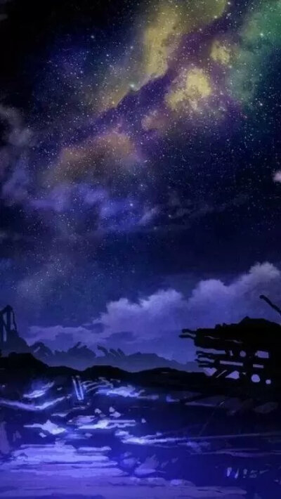 星空下的城市水粉