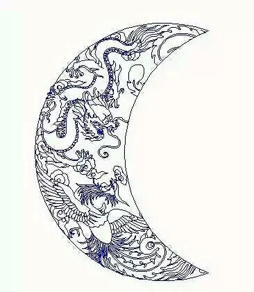 橡皮章素材,月亮,凤凰,古风